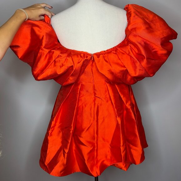 ASOS - Volume Sleeve Mini Dress with Full Skirt in Red - Picture 3 of 4